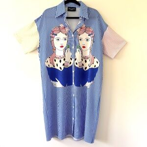 Stella Marina Collezione Shirt Dress Novelty Graphic Stripe Whimsical Unique